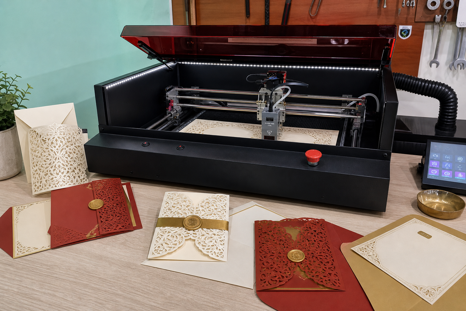 Invitaciones de papel calado producidas con la CNC Magia Roja